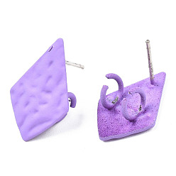 Medium Purple Spray Painted Iron Stud Earring Findings, with Double Vertical Loops, Kite, Medium Purple, 18x11mm, Hole: 3mm, Pin: 0.7mm