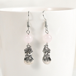 Розовый Кварц Естественно выросли болтаться серьги кварцевые, Рождественские украшения в виде снеговика из сплава для женщин, 50x8 мм