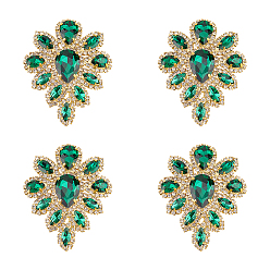 Изумруд Аппликации из сплава в форме капли со стразами, для свадебного платья своими руками, обуви, изумруд, 57x45 мм, 4 шт / коробка
