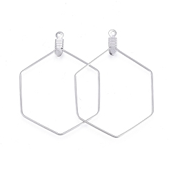 Нержавеющая Сталь Цвет Устойчивые к потускнению 304 подвески из нержавеющей стали, обручание серьги, шестиугольник, цвет нержавеющей стали, 24 датчик, 41x29x0.5 мм, отверстие : 1.2 мм