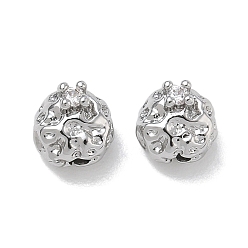 Platine Laiton micro pavé de perles de zircone cubique claires, rond martelé, platine, 7x7.5x6.5mm, Trou: 1.6mm