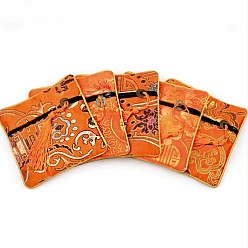 Коралловый Китайская парча кисточка молния ювелирные изделия сумка подарочный мешочек, квадратный, коралл, 11.5x11.5 см