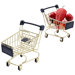 Golden Iron Supermarket Trolley Display Decorations, Micro Landscape Decoration Accessories, Golden, 118x83x116mm