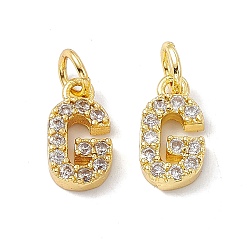 Letter G Real 18K Gold Plated Brass Micro Pave Clear Cubic Zirconia Charms, with Jump Ring, Letter.G, 12x6x2.5mm, Hole: 3.4mm