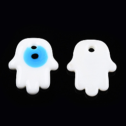 Белый Непрозрачные подвески лэмпворк ручной работы, Хамса руку с дурным глазом, белые, 35x29x4.5~5.5 мм, отверстие : 4 мм