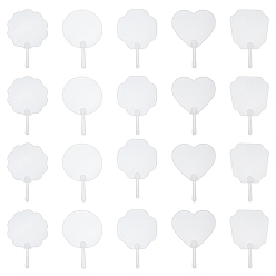 Mixed Shapes 15Pcs 5 Styles Transparent PVC Hand Held Fan, Blank Painting Fans, for Kids DIY Crafts, Mixed Shapes, 23~255x170x3mm, 3pcs/style