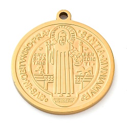 Золотой 304 подвески из нержавеющей стали, плоский круглый с шармом святого бенедикта, ионное покрытие (ip), золотые, 22x20x1.5 мм, отверстие : 1.6 мм