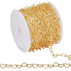 Золотой Стойка для латуни, пайки, с катушкой, без кадмия, без никеля и без свинца, цепочки сердечных связей, золотые, 6.5x4.5x0.3 мм, около 16.4 футов (5 м) / рулон