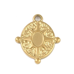 Настоящее золото 18K Ионное покрытие (IP) 304 подвеска с покрытием из нержавеющей стали в форме кабошона, круглые, реальный 18 k позолоченный, лоток : 7.5x5.5 мм, 7.5 мм, 20.5x17.5x2.5 мм, отверстие : 2 мм