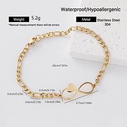 Infinity 304 de enlace de acero inoxidable de las pulseras para las mujeres, dorado, infinito, 7.87 pulgada (20 cm)