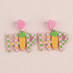 Слово Пасхальные акриловые серьги-гвоздики с блестками, платина, слово, 37x34 мм