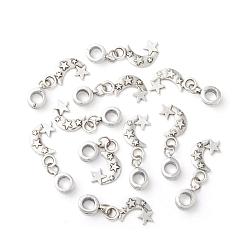 Antique Silver Alloy European Dangle Charms, Moon, Antique Silver, 31mm, Hole: 5mm