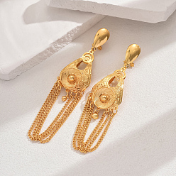 Teardrop Железа болтаться серьги, цепочка-оберег, реальный 18 k позолоченный, слеза, 105x25 мм