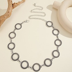 Античное Серебро Винтажная сплавная цепочка с кольцом и звеньями, талия, живот, цепи для женщин, античное серебро, 1100 мм