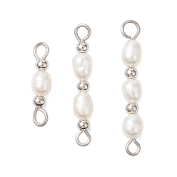 Платина 3шт. 3 стили натуральный культивированный пресноводный жемчуг рисовые бусины соединительные подвески, С латунными круглыми бусами, кремово-белые, платина, 15~24x3.5~4 мм, Отверстие : 1.5x1.5 мм & 2.5x2.5 мм, 1 шт / стиль