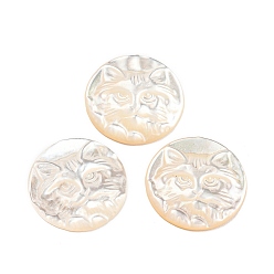 Blanc Cabochons de coquillages naturels, plat rond avec tigre gravé, blanc, 17x17.5x3mm