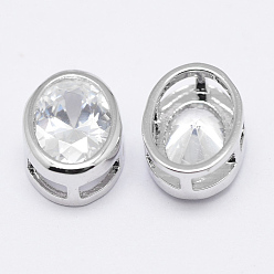Платинированный Латунные микро проложить класса AAA кубического циркония подвески, многожильных ссылки, овальные, без свинца, без никеля и без кадмия, Реальная платина, 8x7x4 мм, отверстие : 2~3x1 мм