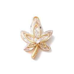 Настоящее золото 18K Латунные микропаве прозрачные подвески с фианитом, без никеля , цветок, реальный 18 k позолоченный, 20.5x14x4 мм, отверстие : 1 мм