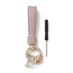 Rosy Brown Microfiber & Zinc Alloy & Crystal Rhinestone Keychain, Light Gold, Rosy Brown, 13.5cm