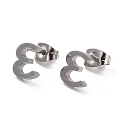 Letter E Tarnish Resistant 304 Stainless Steel Greek Alphabet Stud Earrings, Manual Polishing, Letter.E, 7~11x2~10x1.5mm, Pin: 0.8mm