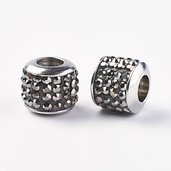 Гематит 304 из нержавеющей стали европейские шарики, со стразами классом a , бусины с большим отверстием, баррель, гематит, 10x9.5 мм, отверстие : 5 мм