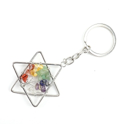 Смешанные камни Брелки с драгоценными камнями, с металлическими разъемными кольцами, звезда, 10x5 см