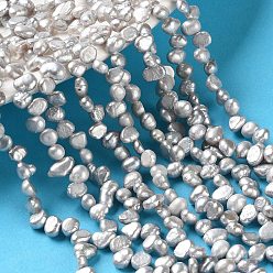 Gray Natural Cultured Freshwater Pearl Beads Strands, Top Drilled, Two Sides Polished, Grade 4A+, Gray, 5~6mm, Hole: 0.5mm, about 66pcs/strand, 13.78''(35cm)