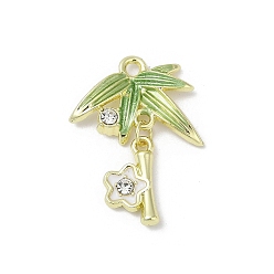 Золотой Подвески из сплава эмали и стразов с покрытием стойки, без кадмия, без никеля и без свинца, бамбуковых листьев, золотые, 27x14x3 мм, отверстие : 1.6 мм