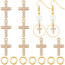 Настоящее золото 18K 14шт. подвески из кубического циркония, с латунной фурнитурой , крестик, прозрачные, с латунными открытыми соединительными кольцами (шт.), реальный 14 k позолоченный, 18 мм, отверстие : 11x6.5x2 мм