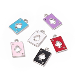 (52) Непрозрачная лаванда Подвески из сплава, с эмалью, прямоугольник с шармом туз пик, платина, разноцветные, 18x11x1 мм, отверстие : 1.8 мм