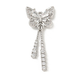 Платина Латунные микропаве прозрачные подвески с фианитом, без кадмия, без никеля и без свинца, бабочка, платина, 33x15x3 мм, отверстие : 1.6 мм