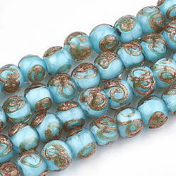 Небесно-голубой Бусины ручной работы бусины золотого песка, круглые, голубой, 8~9x7~7.5 мм, отверстие : 1.5~2 мм