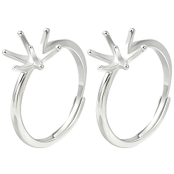 Платина 2шт. регулируемые кольца с родиевым покрытием 925 компоненты из стерлингового серебра, 6 настройки зубчатого кольца, платина, лоток : 8x6.5 мм, 2 мм, размер США 7 (17.3 мм)