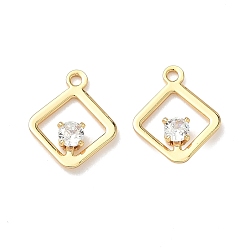 Настоящее золото 18K Подвески в виде ромбов с микропаве из кубических цирконий из латуни, без никеля , реальный 18 k позолоченный, 12.5x10x2.5 мм, отверстие : 1.2 мм