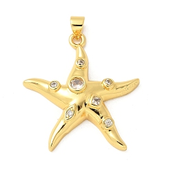 Настоящее золото 18K Латунные микро проложить кубического циркония подвески, без кадмия, без никеля и без свинца, прелести морская звезда, реальный 18 k позолоченный, 31x29x5.5 мм, отверстие : 5x3 мм