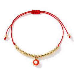 Оранжевый Браслеты с подвесками из латуни и эмалью, символизирующими сглаз., Браслеты из круглых бусин, плетеные из бусин, для женщин, золотые, оранжевые, 11.02 дюйм (28 см)