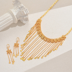 Золотой Элегантные комплекты из серег и ожерелий в ближневосточном сплаве с кисточками в виде цветов и листьев для женщин, золотые