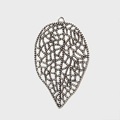 Античное Серебро Тибетский сплав стиля большие кулоны, лист, античное серебро, 59x37x2 мм, отверстие : 2 мм