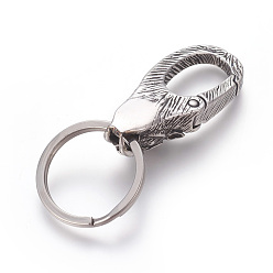 Antique Silver 304 Stainless Steel Split Key Rings, Keychain Clasp Findings, Lion, Antique Silver, 68.5mm, Ring: 28x2.5mm, 22mm Inner Diameter