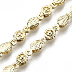 Light Gold Brass Leaf Link Chains, Long-Lasting Plated, Nickel Free, Unwelded, Light Gold, 10x4x3mm