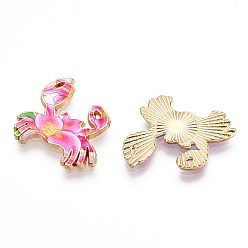 Rose Chaud Pendentifs en alliage imprimés, or et de lumière, charmes de crabe, rose chaud, 19.5x20x1.5mm, Trou: 0.6mm