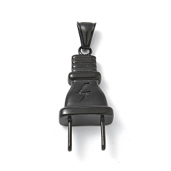 Черный 304 подвески из нержавеющей стали, штепсельная вилка с чарами, чёрные, 40x18.5x10.5 мм, отверстие : 8x3.5 мм