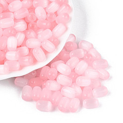 Pink Стеклянные бусины в стиле верстака класса А FGB, овальные бусины из овса, имитации кошачьего глаза , розовые, 9x5.5~6 мм, отверстие : 1 мм, Около 1000 шт / фунт