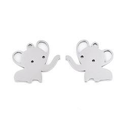 Нержавеющая Сталь Цвет 201 подвески из нержавеющей стали, Слон прелести, лазерная резка, цвет нержавеющей стали, 15.5x16.5x1 мм, отверстие : 1.4 мм