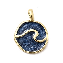 Морской Синий Латунь эмаль подвески, плоско-круглые, стойки покрытие, долговечный, без кадмия и без свинца, реальный 18 k позолоченный, с блеском порошок, Marine Blue, 18x13.5x2 мм, отверстие : 3.5x2.5 мм