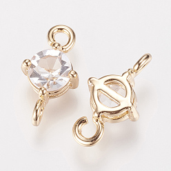 Light Gold Латунные соединители со стразами, плоско-круглые, золотой свет, 14x7.5x5 мм, отверстие : 2 мм