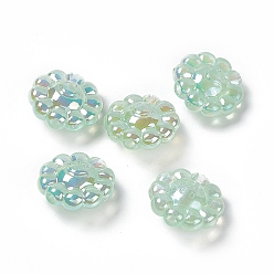 Темный Морско-зеленый УФ-покрытие акриловым Европейский бисером, бусины с большим отверстием, с блеском порошок, AB цвет, цветок с улыбающимся лицом, темно-зеленый, 23.5x24x12 мм, отверстие : 4 мм