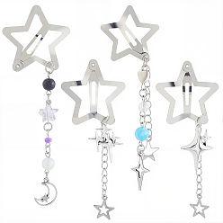 Платина 4 шт 4 стили звездообразные заколки для волос из сплава, с пп-бусинами, платина, 106~126 мм, 1 шт / стиль