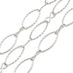 Нержавеющая Сталь Цвет 304 цепи из текстурированной нержавеющей стали с овальными звеньями, несварные, с катушкой, цвет нержавеющей стали, Коннекторы : 28.5x13.5x1.3 мм