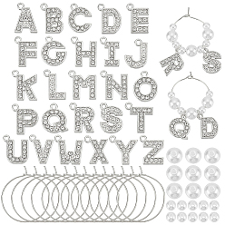 (52) Непрозрачная лаванда Наборы для изготовления шармов для бокалов своими руками, Включены бусины из абс-пластика с имитацией жемчуга, латунные бокалы, подвески из микропаве из сплава с кубическим цирконием и стразами, разноцветные, 16~18.5x11.5~17x2 мм, отверстие : 2 мм